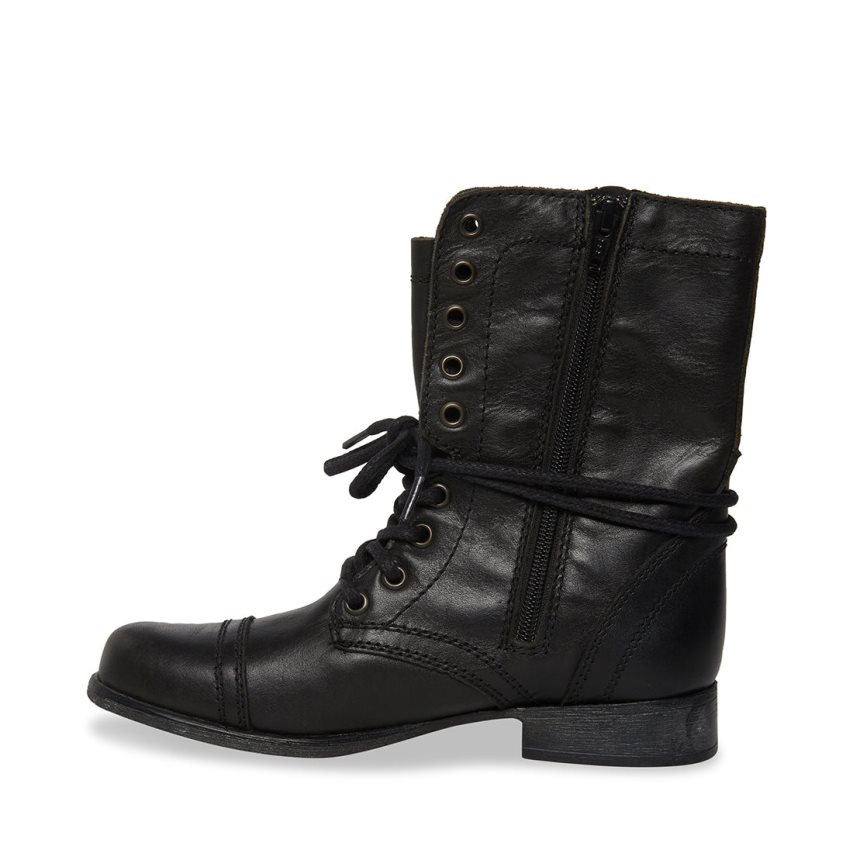 Black Steve Madden Troopa Leather Women's Ankle Boots | PH 9580XMW